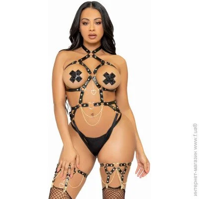  Leg Avenue Heart ring harness teddy Black L (SO8565)