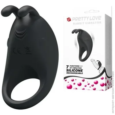  Pretty Love   Rabbit Vibrator Penis Ring Black (6603BI0549-07)
