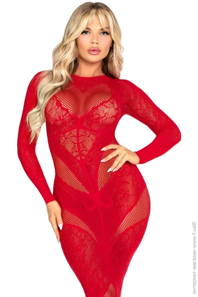 Leg Avenue  Lace and Net Bodycon Gown One Size, Red (SX1738-02)