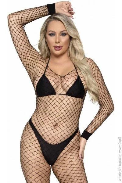  Leg Avenue Long Sleeved Bodystocking Black O/S (SO8614)