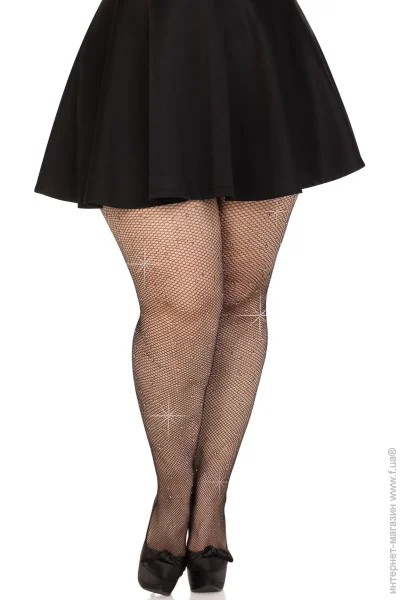    Leg Avenue Rhinestone micro net tights Plus size Black,  ,  (SX1729)