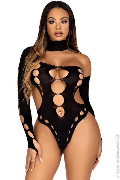  Leg Avenue Seamless thong back bodysuit Black One Size (SO9097)