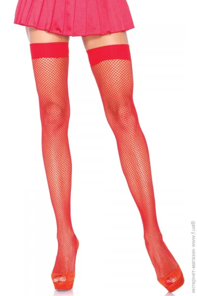   Leg Avenue Nylon Fishnet Thigh Highs OS Red (SO7966)