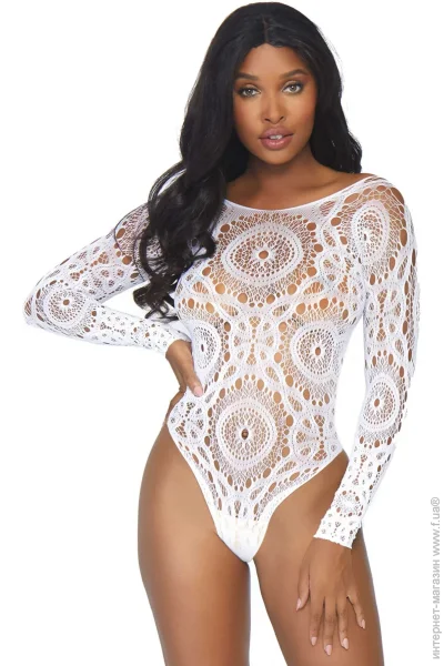 Leg Avenue  - Snap crotch thong back teddy White M/L (SO9134-02)