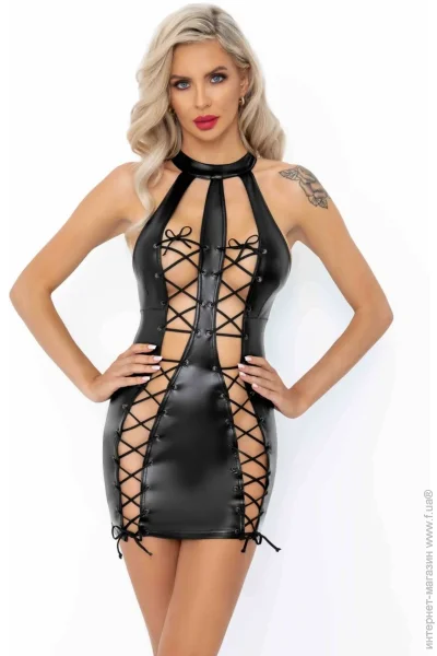 Noir Handmade     F291 Powerwetlook dress with double lace-up front, M (SX0184-02)
