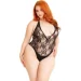    Leg Avenue Floral lace deep-V teddy Black 1X/2X (SX1084)
