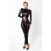    Noir Handmade F319 Caged wetlook catsuit with zippers and ring - L (SX0347)